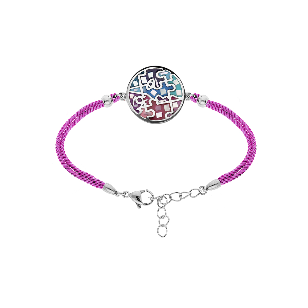 Bracelet Stella Mia en acier cordon fuschia pastille ronde multi-couleur et nacre 15,5+3,5cm - Vue 1
