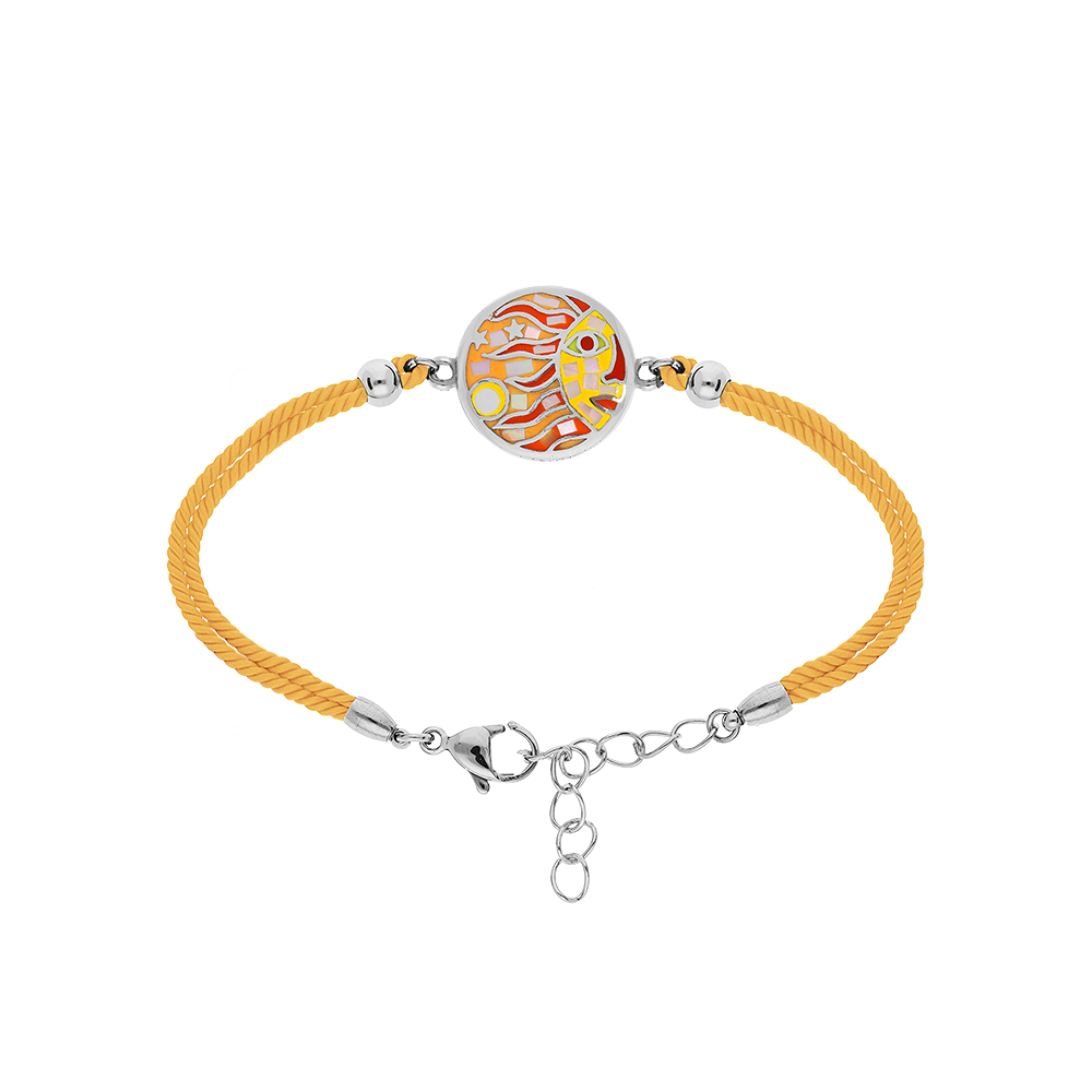 Bracelet Stella Mia en acier cordon jaune avec pastille ronde motif soleil jaune orang� avec Nacre  16+3cm - Vue 1