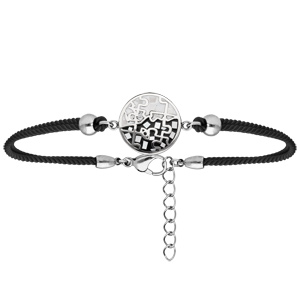 Bracelet Stella Mia en acier cordon noir avec pastille ronde noire et blanche et nacre 15,5+3,5cm - Vue 1