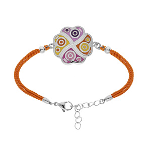 Bracelet Stella Mia en acier cordon orange pastille fleur multi couleur et Nacre 16+3cm - Vue 1