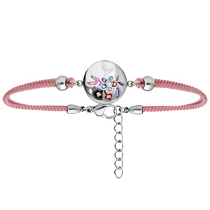 Bracelet Stella Mia en acier cordon rose avec pastille ronde multi-couleur et nacre  15,5+3,5cm - Vue 1