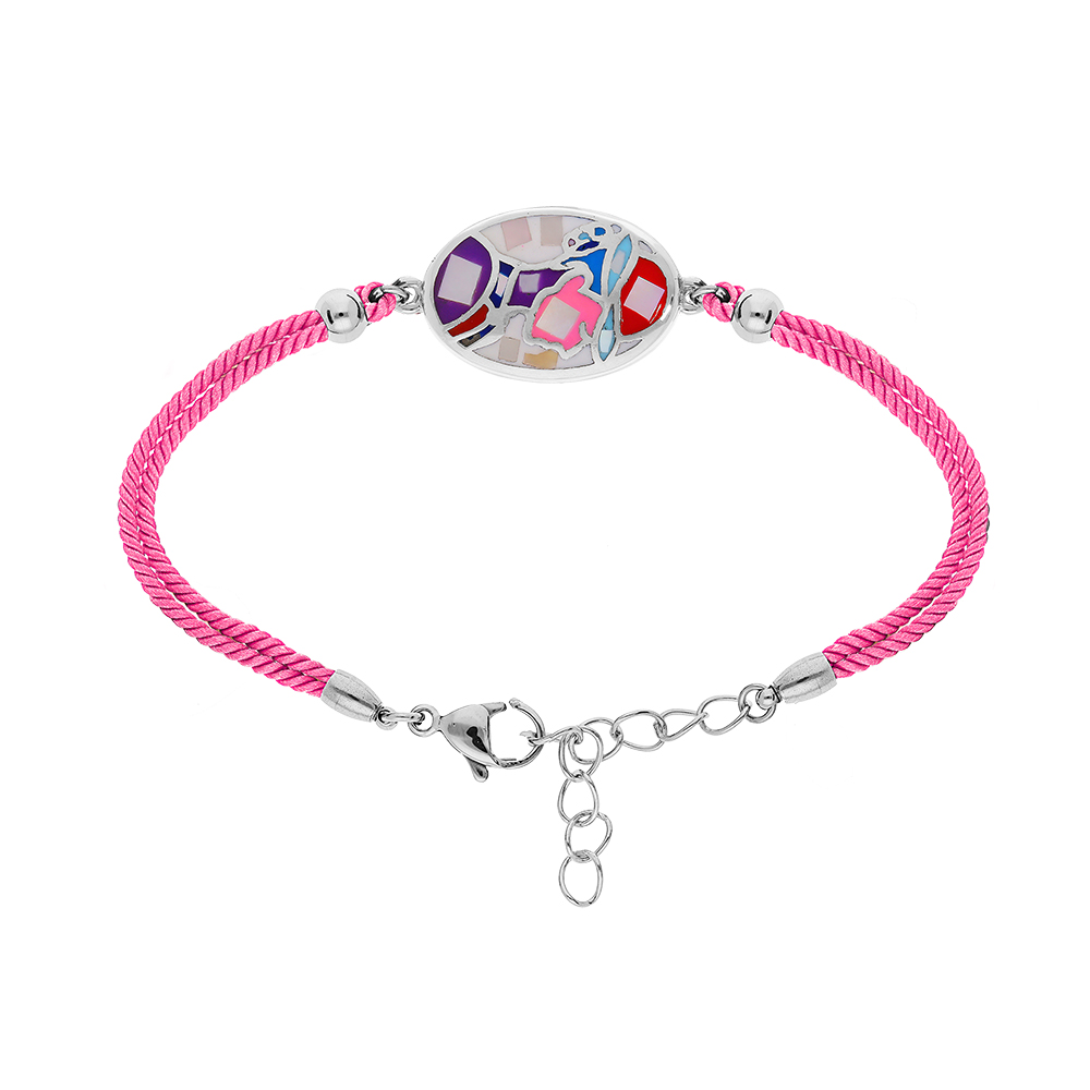 Bracelet Stella Mia en acier cordon rose et pastille ovale avec visage multi couleurs 16+3cm - Vue 1