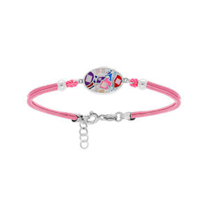 Bracelet Stella Mia en acier cordon rose et pastille ovale avec visage multi couleurs 16+3cm - Vue 1