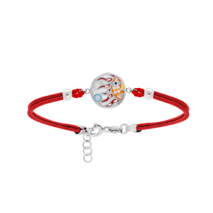Bracelet Stella Mia en acier cordon rouge avec pastille ronde motif soleil multicouleur avec Nacre 16+3cm - Vue 1