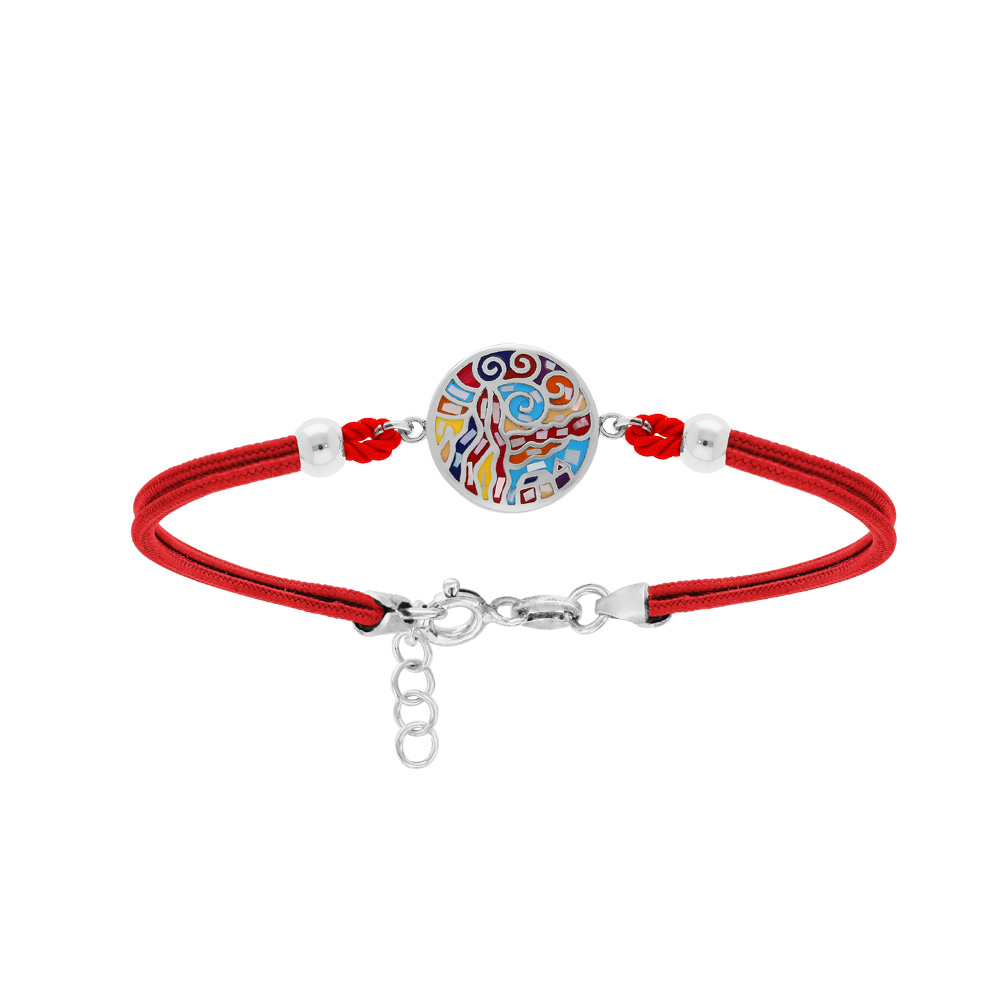 Bracelet Stella Mia en acier cordon rouge et pastille ronde multicouleur avec Nacre  16+3cm - Vue 1