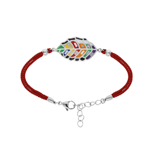 Bracelet Stella Mia en acier cordon rouge pastille feuille multi couleur et Nacre 16+3cm - Vue 1