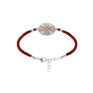 Bracelet Stella Mia en acier cordon rouge pastille multi couleur et Nacre bracelet 16+3cm - Vue 1