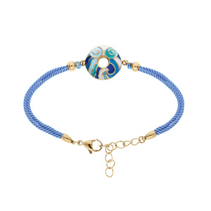 Bracelet Stella Mia en acier doré jaune avec anneau résine cordon bleu ciel - 16+3cm - Vue 1