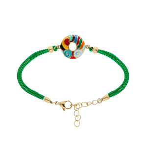 Bracelet Stella Mia en acier doré jaune avec anneau résine multi couleur cordon vert - 16+3cm - Vue 1