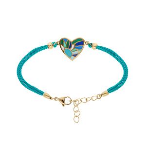Bracelet Stella Mia en acier doré jaune coeur résine bleu vert cordon bleu turquoise - 16+3cm - Vue 1