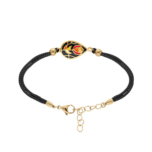 Bracelet Stella Mia en acier doré jaune goutte résine noire et rouge cordon noir - 16+3cm - Vue 1