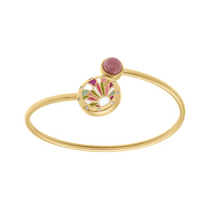 Bracelet Stella Mia en acier doré jaune jonc flexible résine blanc rose et violet - Vue 1