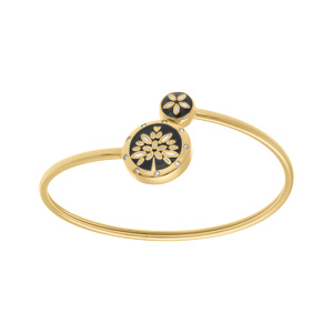 Bracelet Stella Mia en acier doré jaune jonc flexible résine noire et blanche - Vue 1