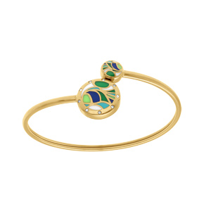 Bracelet Stella Mia en acier doré jaune jonc flexible résine verte et bleue - Vue 1
