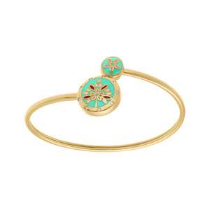 Bracelet Stella Mia en acier doré jaune jonc flexible résine verte et rouge - Vue 1