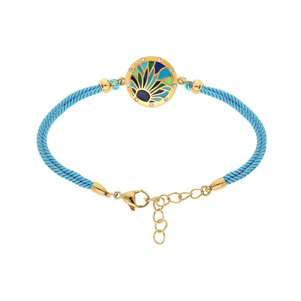 Bracelet Stella Mia en acier dor� jaune r�sine bleue et verte cordon bleu  - 16+3cm - Vue 1