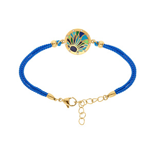 Bracelet Stella Mia en acier doré jaune résine bleue et verte cordon bleu - 16+3cm - Vue 1