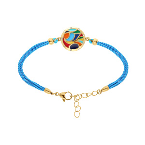 Bracelet Stella Mia en acier doré jaune résine multicouleur cordon bleu - 16+3cm - Vue 1