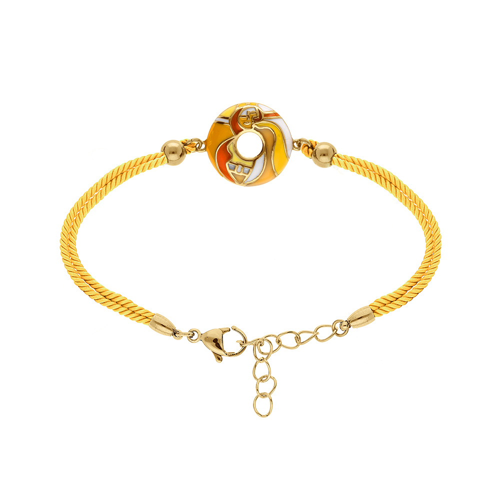 Bracelet Stella Mia en acier dor jaune rsine orang cordon jaune  - 16+3cm - Vue 1