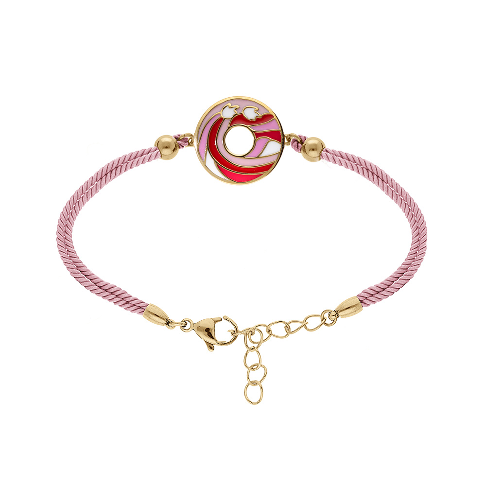 Bracelet Stella Mia en acier dor� jaune r�sine rose cordon rose  - 16+3cm - Vue 1