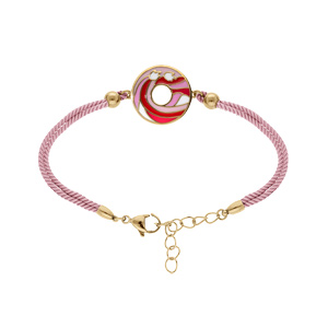 Bracelet Stella Mia en acier doré jaune résine rose cordon rose - 16+3cm - Vue 1
