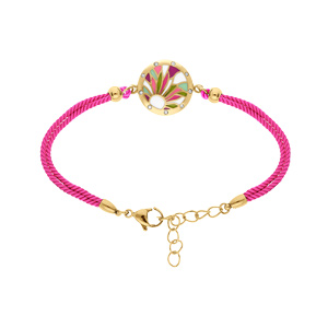 Bracelet Stella Mia en acier dor jaune rsine rose et violet cordon fushia  - 16+3cm - Vue 1