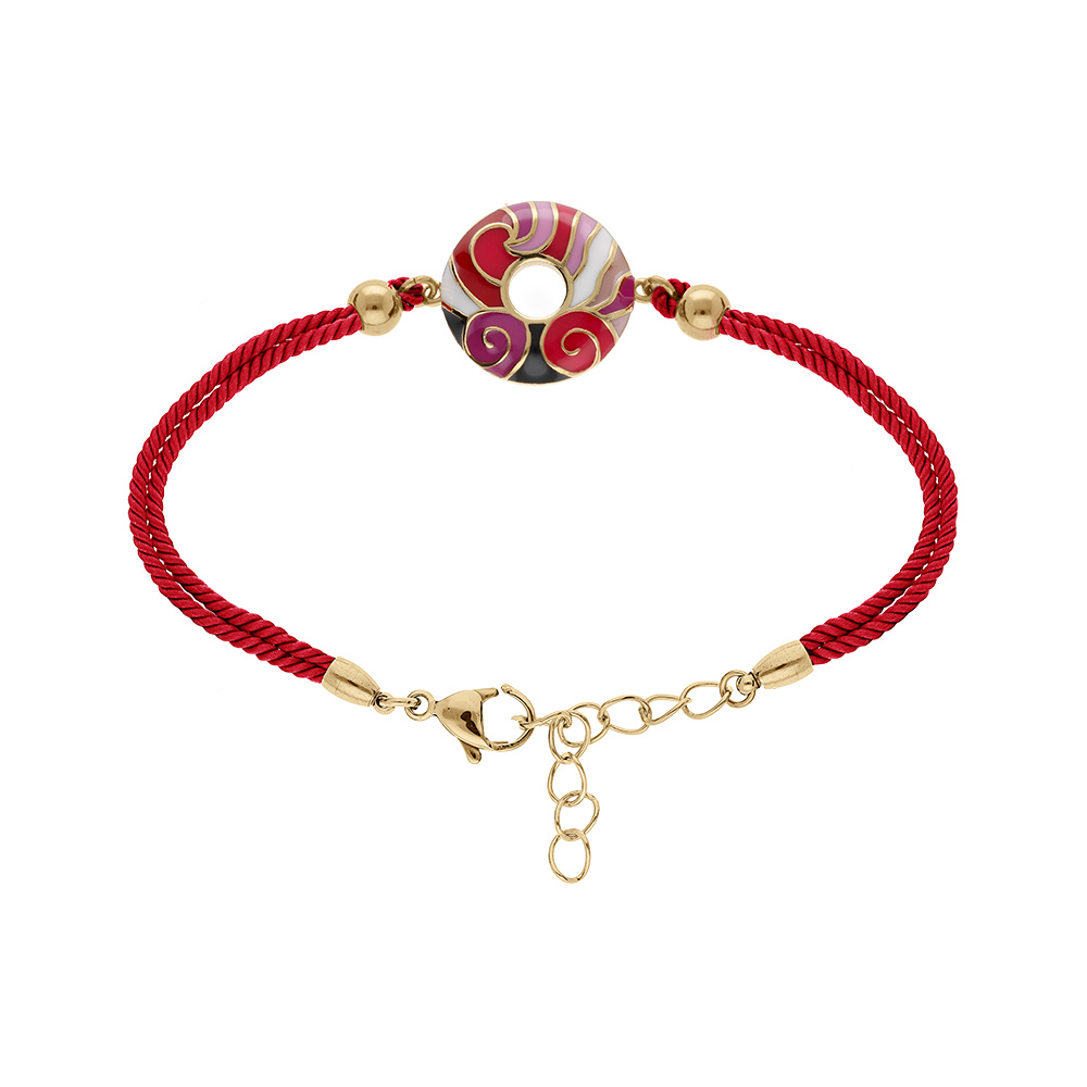 Bracelet Stella Mia en acier dor� jaune r�sine rouge cordon rouge 16+3cm - Vue 1