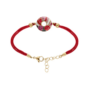 Bracelet Stella Mia en acier doré jaune résine rouge cordon rouge 16+3cm - Vue 1
