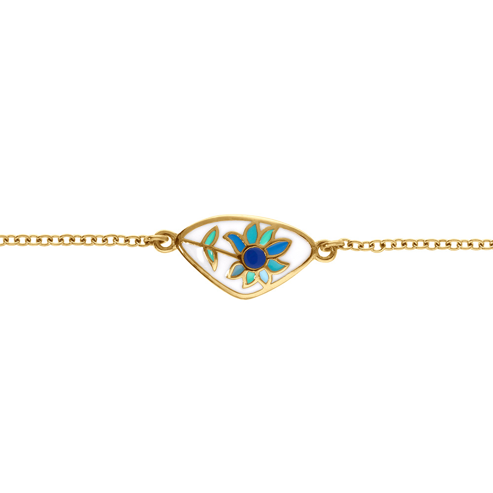 Bracelet stella mia en acier dor� r�sine blanche avec fleur bleu - 16+3cm - Vue 1