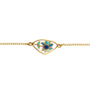 Bracelet stella mia en acier doré résine blanche avec fleur bleu - 16+3cm - Vue 1