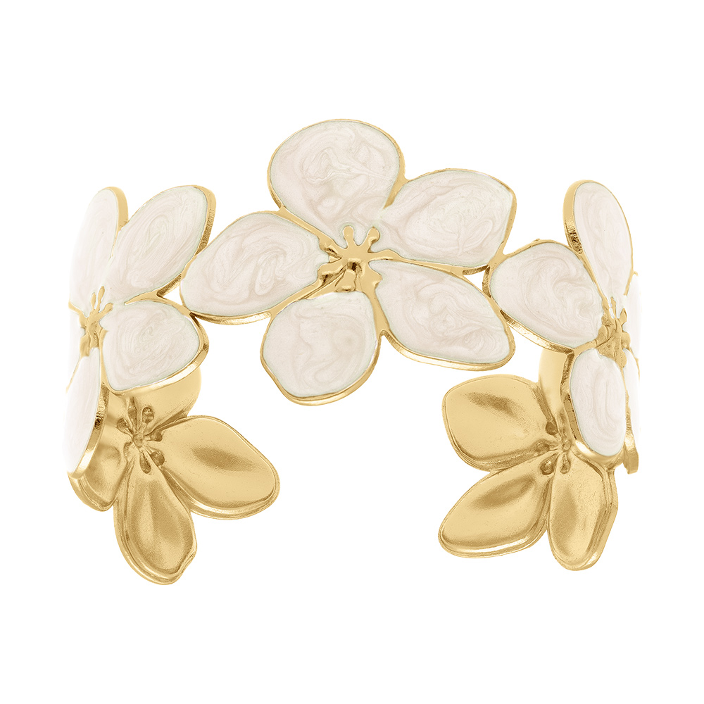 Bracelet Stella Mia en acier dor�  rigide fleur nacr� blanc - 60mm x 50mm - Vue 1