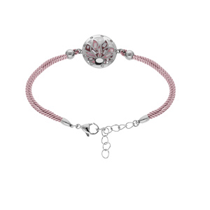 Bracelet Stella Mia en acier et cordon rose motif rond tons roses et nacre blanche 16+3cm - Vue 1
