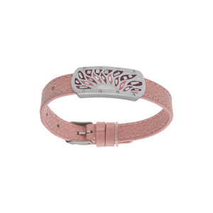 Bracelet Stella Mia en acier et cuir rose plaque rectangulaire avec motif tons roses et nacre blanche rglable - Vue 1