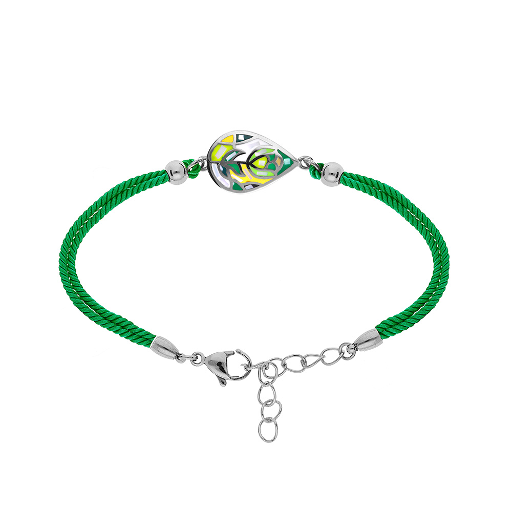 Bracelet Stella Mia en acier goutte nacre et r�sine bleue verte cordon vert  - 16+3cm - Vue 1