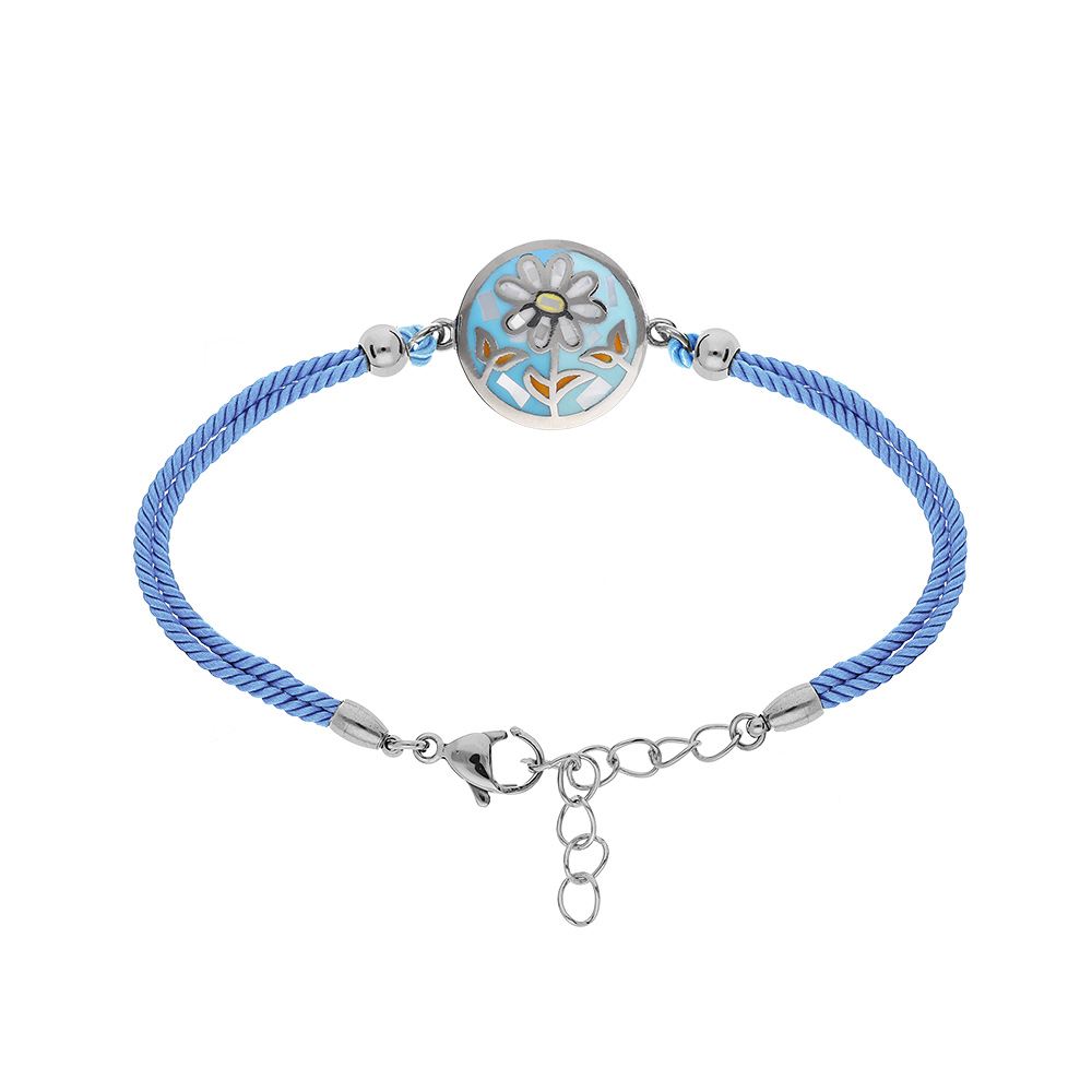 Bracelet Stella Mia en acier rsine et nacre fleur cordon bleu  - 16+3cm - Vue 1
