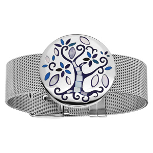 Bracelet Stella Mia maille milanaise avec arbre de vie bleu et nacre 19,5cm réglable - Vue 1