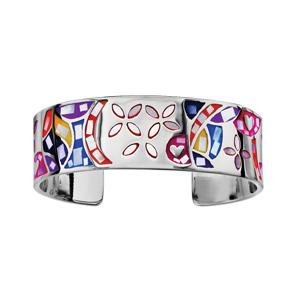 Bracelet Stella Mia rigide en acier motif fleur et multicolore avec nacre blanche vritable - diamtre 59mm - Vue 1