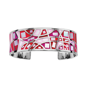 Bracelet Stella Mia rigide en acier motifs et dgrad de rouge et rose avec nacre blanche vritable - diamtre 59mm - Vue 1