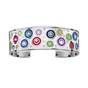 Bracelet Stella Mia rigide en acier motifs spirales et multicolore avec nacre blanche vritable - diamtre 59mm - Vue 1