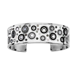 Bracelet Stella Mia rigide en acier motifs spirales et noir et blanc avec nacre blanche vritable - diamtre 59mm - Vue 1