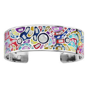 Bracelet Stella Mia rigide en acier motifs vagues et couleurs pastel avec nacre blanche vritable - diamtre 59mm - Vue 1