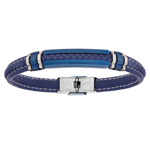 Bracelet tress bleu en PVD bleu et lments en PVD 21cm rglable - Vue 1