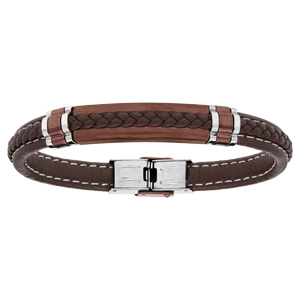 Bracelet tress marron en PVD marron et lments PVD 21cm - Vue 1