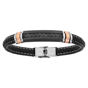 Bracelet tress noir avec PVD noir et lment PVD rose 21cm rglable - Vue 1