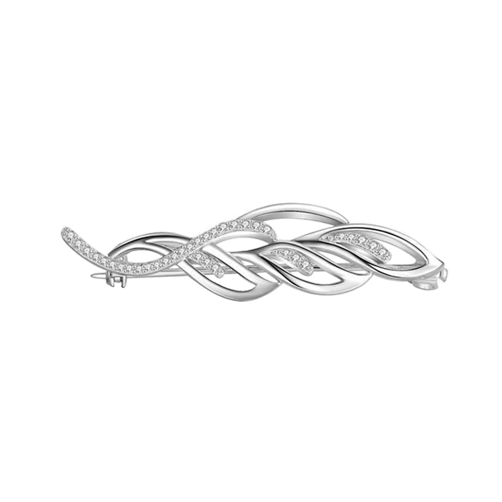 Broche en argent rhodi� avec oxydes blancs sertis 45.60 x 12.2mm - Vue 1