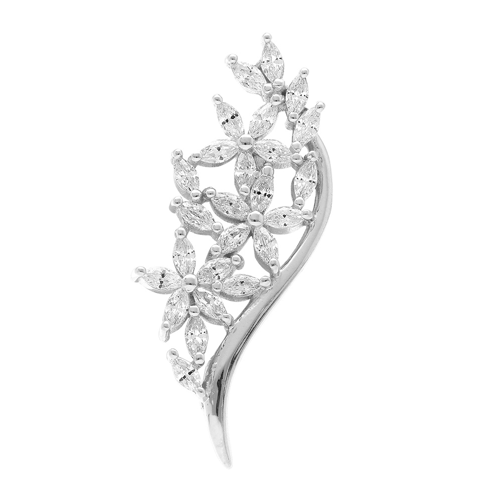 Broche en argent rhodi� bouquet avec oxydes blancs sertis 28.10 x 10.8mm - Vue 1