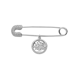 Broche en argent rhodi massif motif pingle  nourrice avec pampille arbre de vie - Vue 1