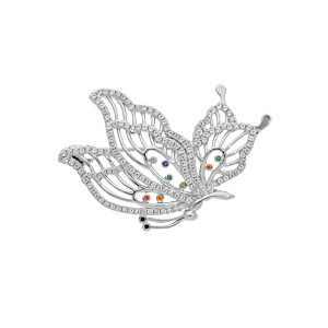 Broche en argent rhodi motif papillon avec oxydes multi couleurs - Vue 1