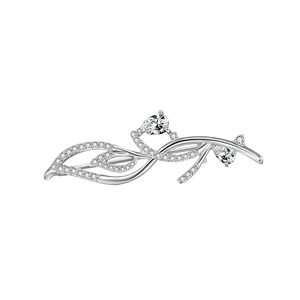 Broche en argent rhodi motif vgtal avec oxydes blancs sertis 43.9 x 12.6mm - Vue 1