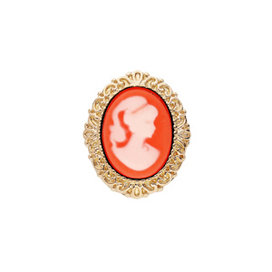 Broche en plaqué or Camée fond rouge 30x25mm - Vue 1